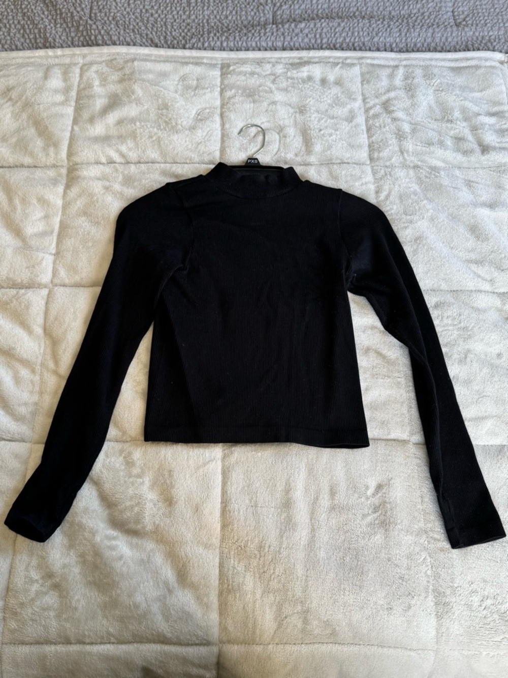 Black Ribbed Mock Neck Long Sleeve Top